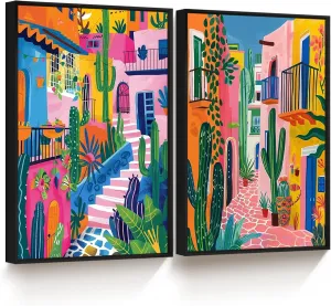 ‌Henri Matisse Wall Art Set of 2 - Pink Abstract Floral Canvas Prints, Vibrant Colorful Framed Wall Decor for Nursery, Bedroom, Bathroom(16 x 24)