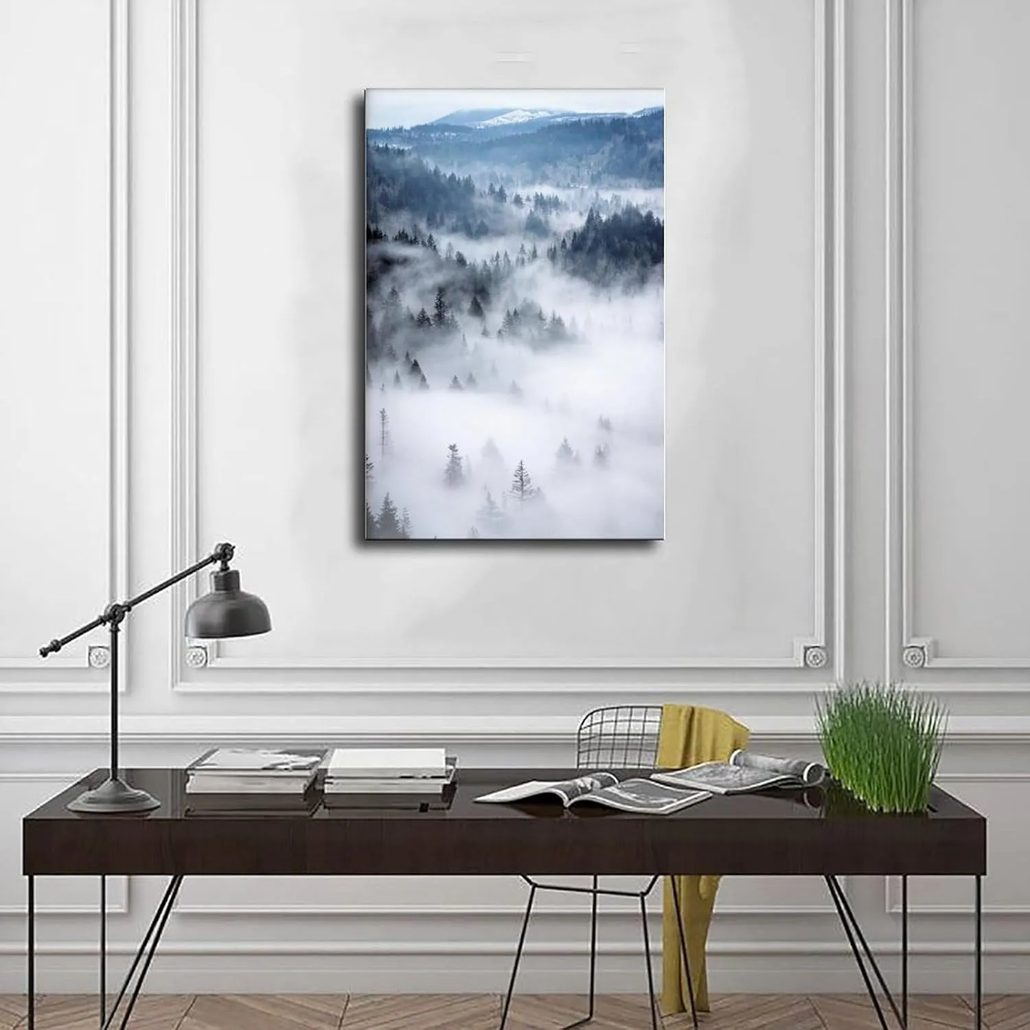 HEOVI Mountain Forest, Modern Blue Nature Photography, Landscape Digital Canvas Posters Wall Art Bedroom Office Room Decor Gift Frame-style 12x18inch(30x45cm)