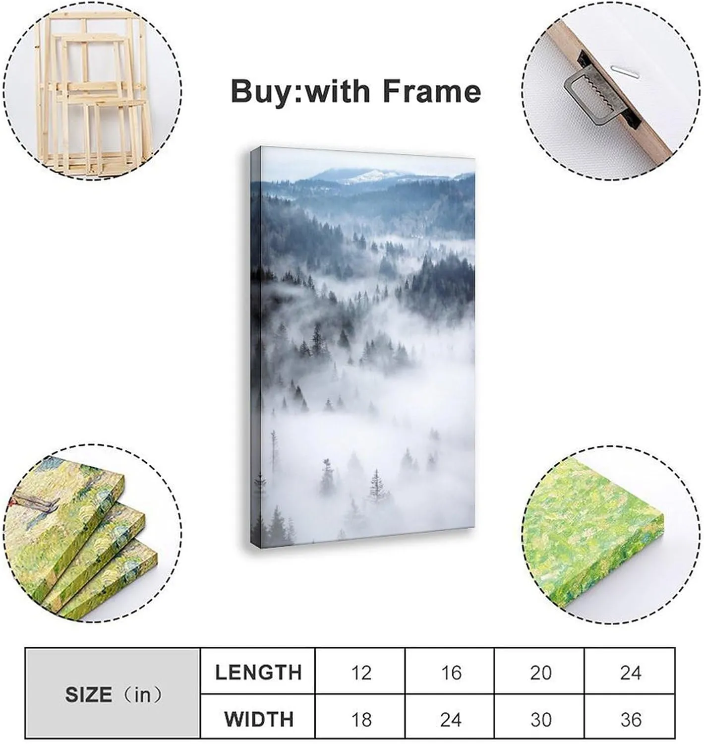 HEOVI Mountain Forest, Modern Blue Nature Photography, Landscape Digital Canvas Posters Wall Art Bedroom Office Room Decor Gift Frame-style 12x18inch(30x45cm)