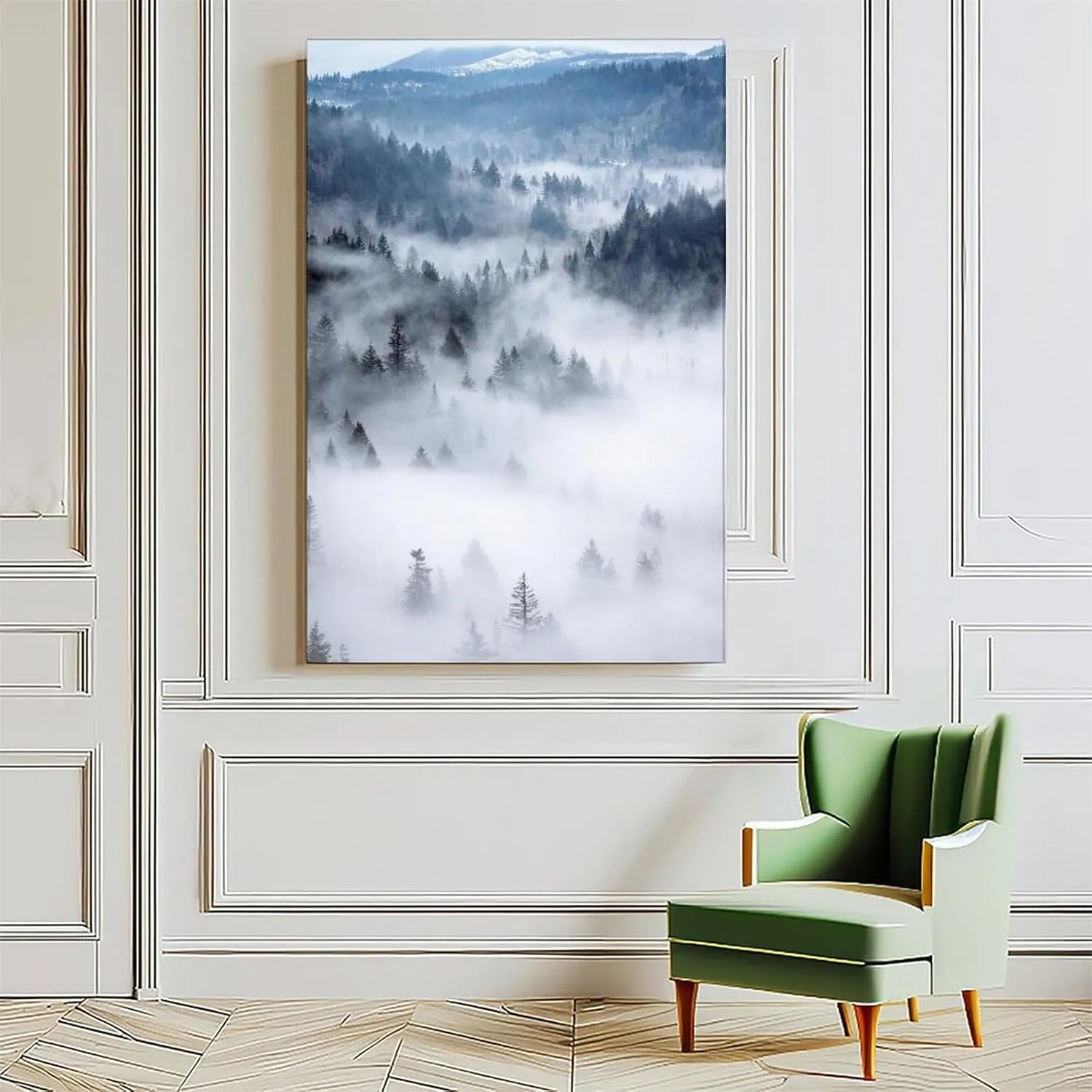 HEOVI Mountain Forest, Modern Blue Nature Photography, Landscape Digital Canvas Posters Wall Art Bedroom Office Room Decor Gift Frame-style 12x18inch(30x45cm)
