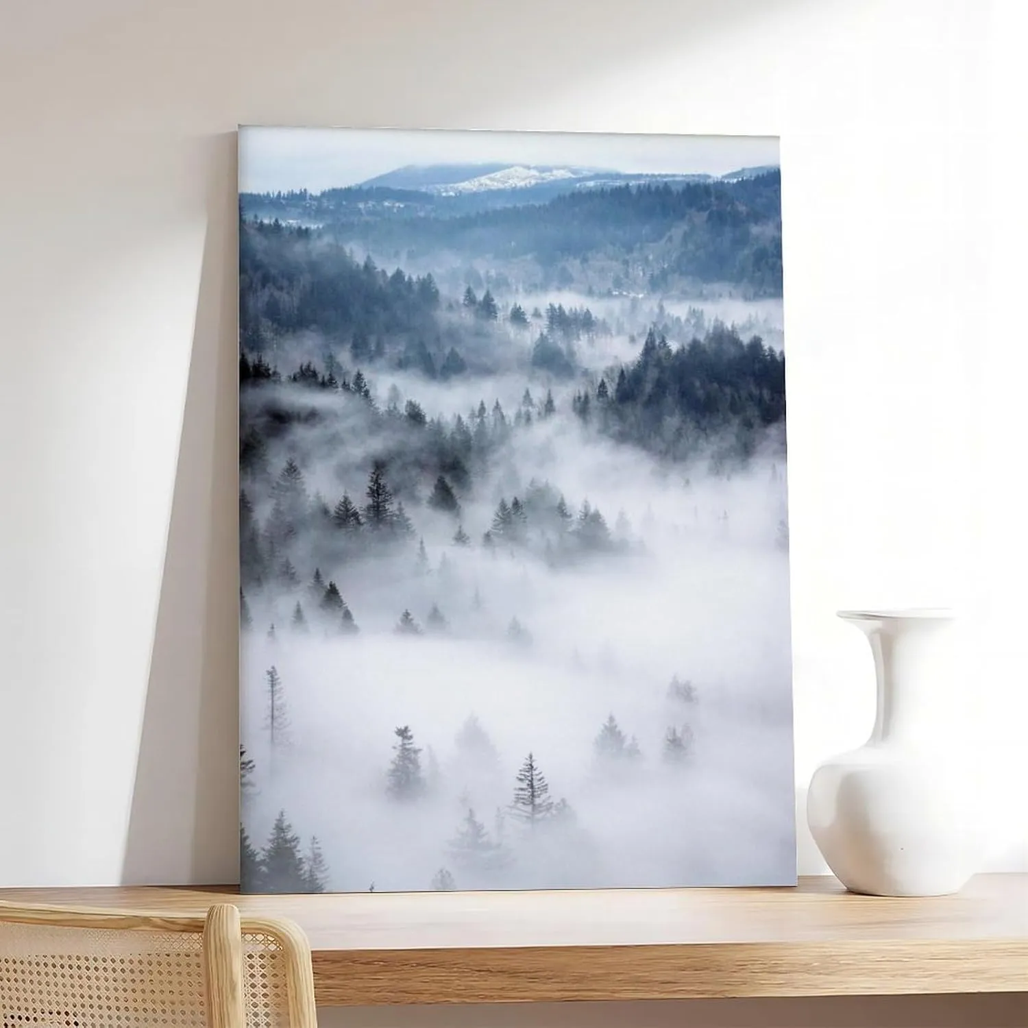 HEOVI Mountain Forest, Modern Blue Nature Photography, Landscape Digital Canvas Posters Wall Art Bedroom Office Room Decor Gift Frame-style 12x18inch(30x45cm)