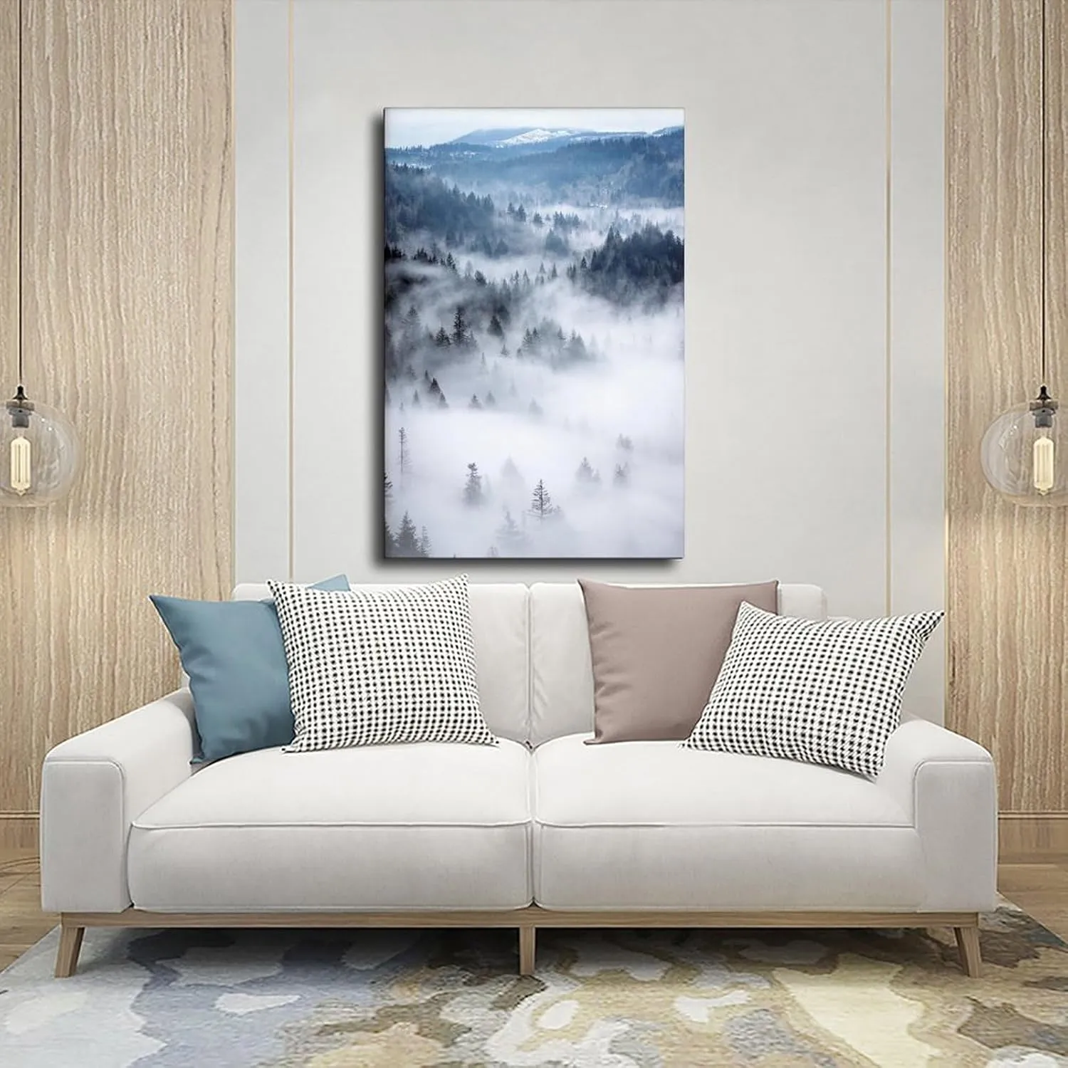 HEOVI Mountain Forest, Modern Blue Nature Photography, Landscape Digital Canvas Posters Wall Art Bedroom Office Room Decor Gift Frame-style 12x18inch(30x45cm)
