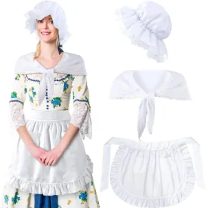 Hercicy Colonial Costume Set White Mob Cap Bonnet Shawl Waist Apron Pilgrim Costume Accessories for Women Girls