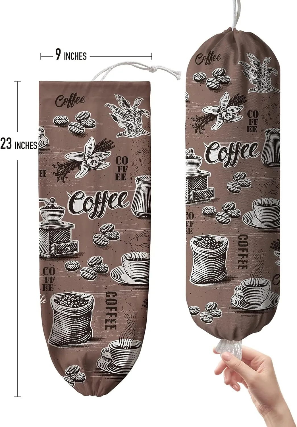 Hglian Grocery Plastic Bag Holder Dispenser, Larger Plastic Bags Organizer, Garbage Trash Bags Storage Keeper, Kitchen Coffee Corner Gifts for Women Coffee Lovers
