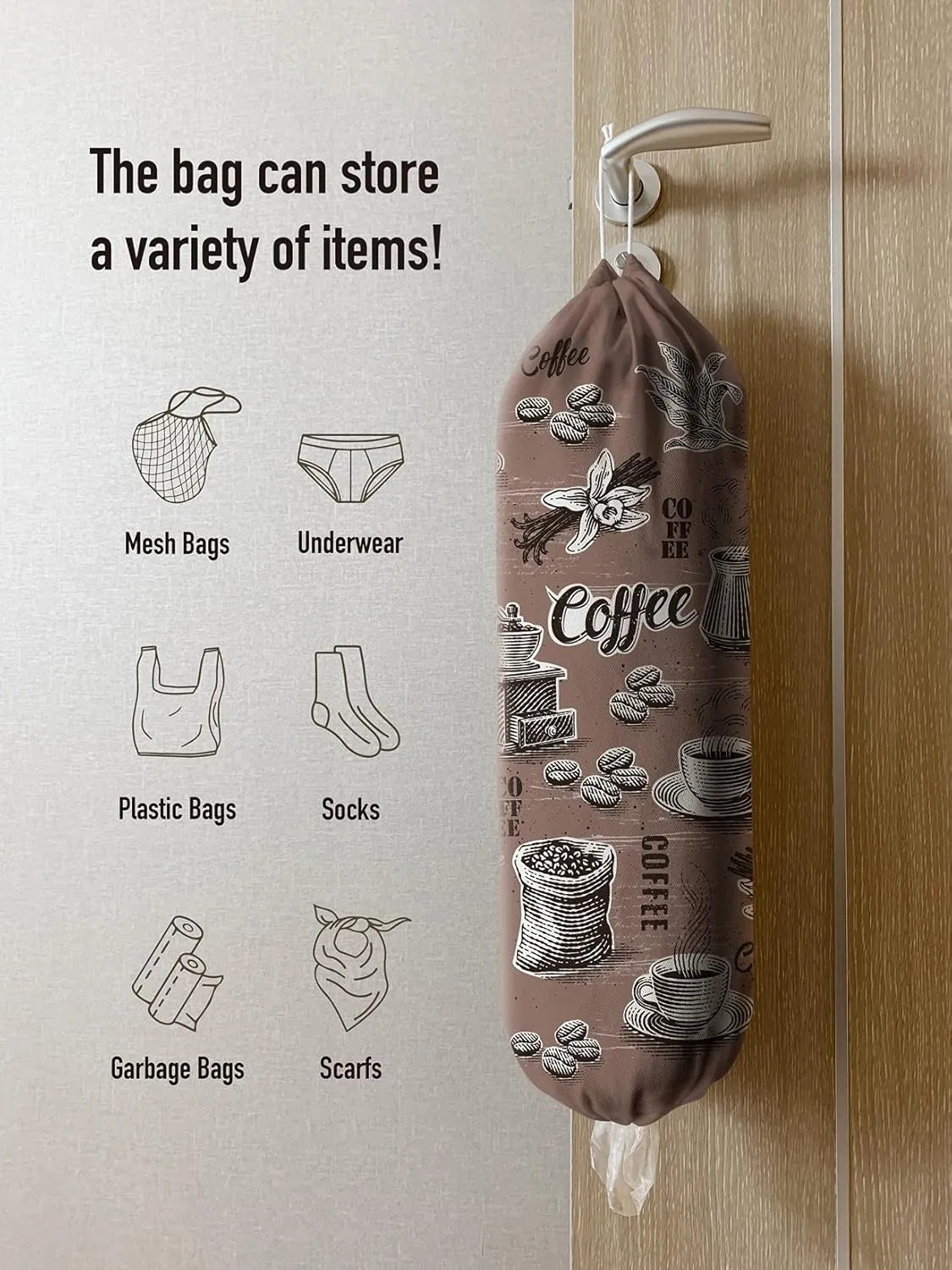 Hglian Grocery Plastic Bag Holder Dispenser, Larger Plastic Bags Organizer, Garbage Trash Bags Storage Keeper, Kitchen Coffee Corner Gifts for Women Coffee Lovers