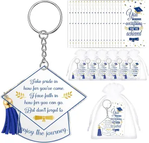 Highergo 48 Sets Graduation Gifts Bulk 2025 Include Grad Keychain, Organza Bags & Congratulations Cards Inspirational Graduation Party Favors for Guests College High School(Blue)