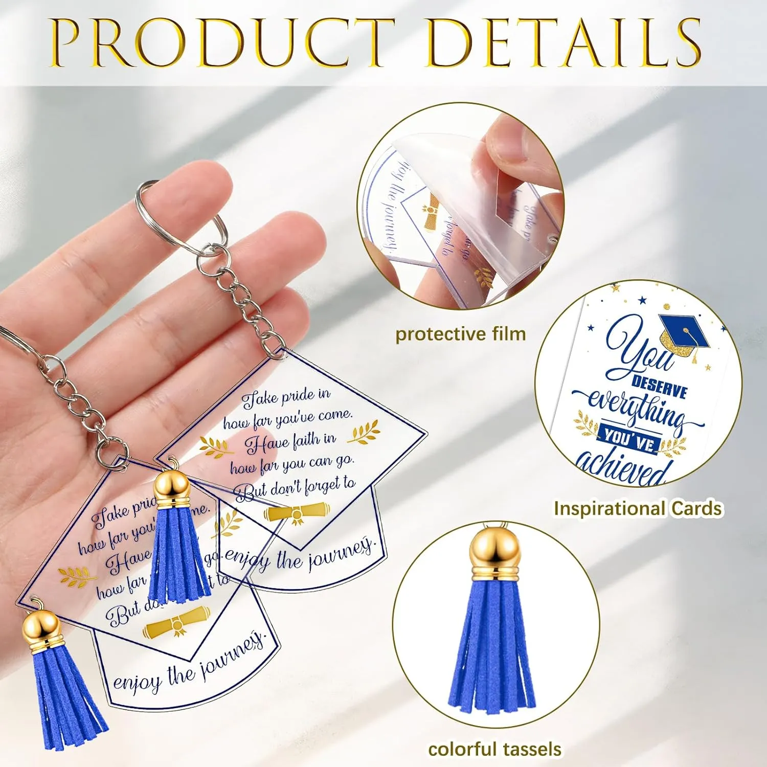 Highergo 48 Sets Graduation Gifts Bulk 2025 Include Grad Keychain, Organza Bags & Congratulations Cards Inspirational Graduation Party Favors for Guests College High School(Blue)
