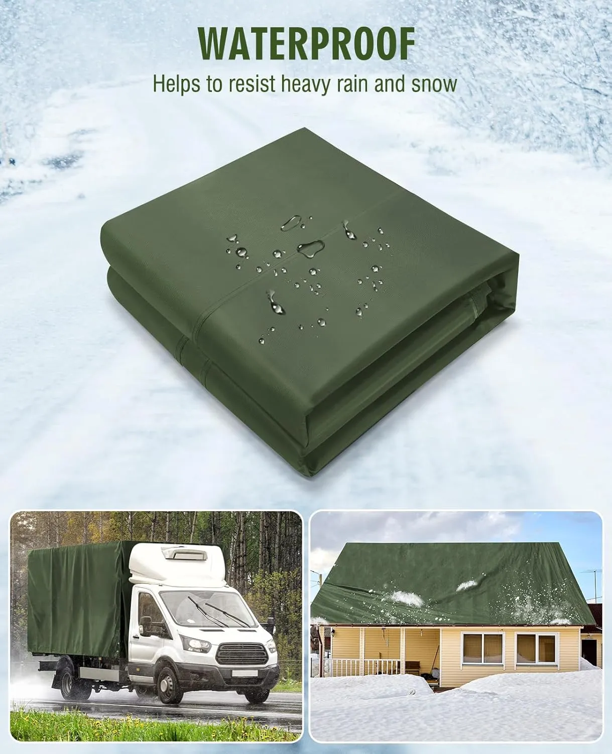 HIRALIY 20 Mil Heavy Duty Waterproof Tarp, 12x15ft Green Tarpaulin with Reinforced Webbing Loops, Multipurpose Oxford Canvas Tarp for Firewood, Roof, Camping, Pool