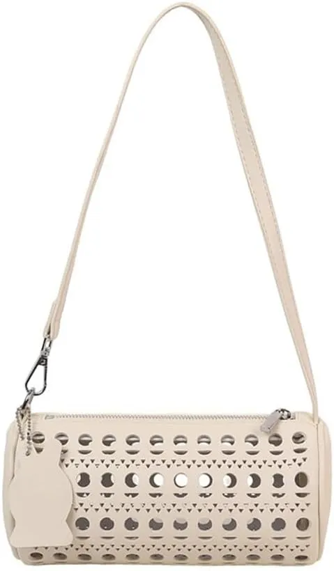 Hollowed-out Cylinder Shaped Crossbody Bag PU Leather Perforated Carved Barrel Shoulder Purse,Novelty Funny Circular Satchel
