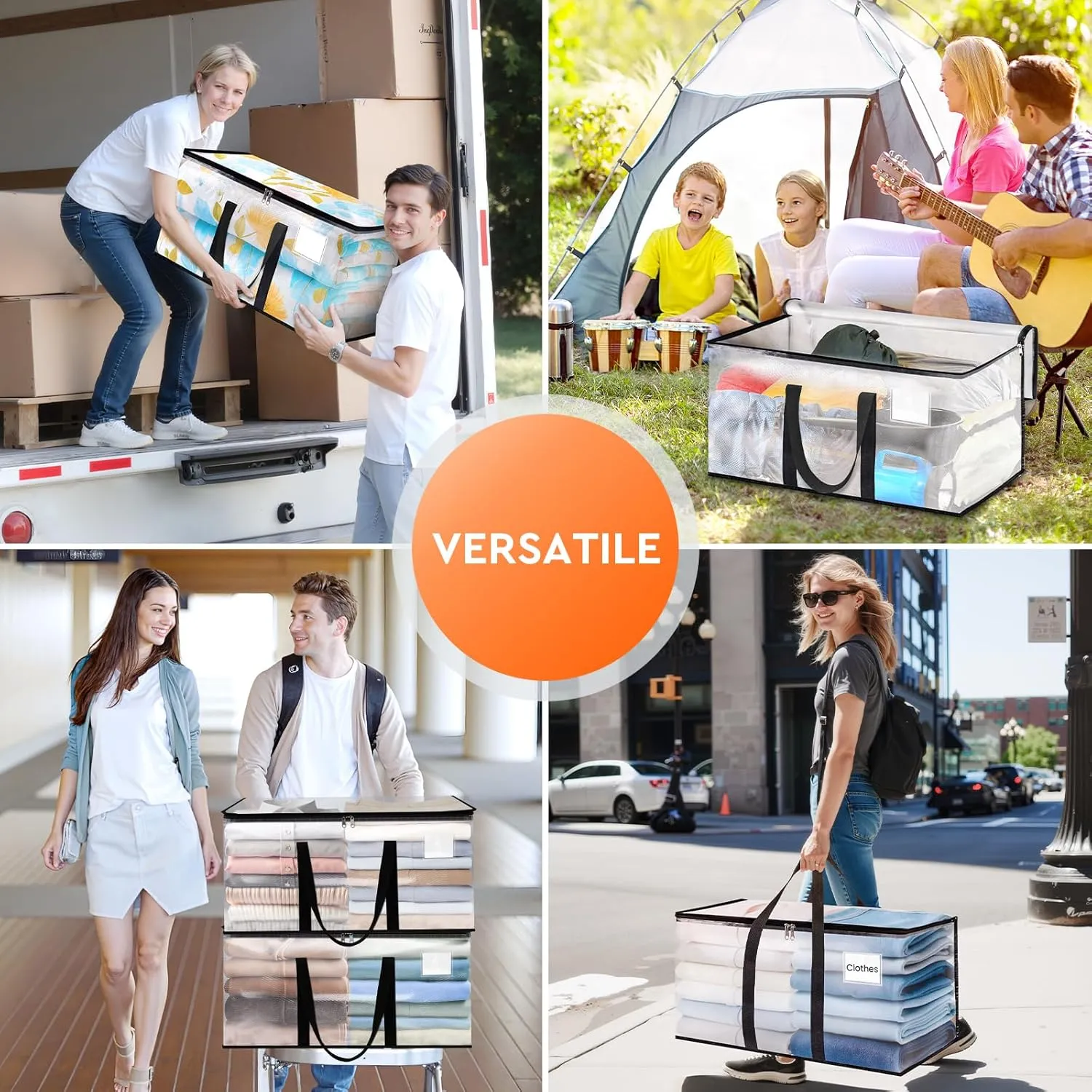 HomeHacks Clear Moving Bags Heavy Duty 8 Pack, Storage Bags with Zipper, Extra Thick Handles & Waterproof Packing Boxes for Moving, Camping, Home Organization 125L/33Gal (28.7"x16.5"x16.1")