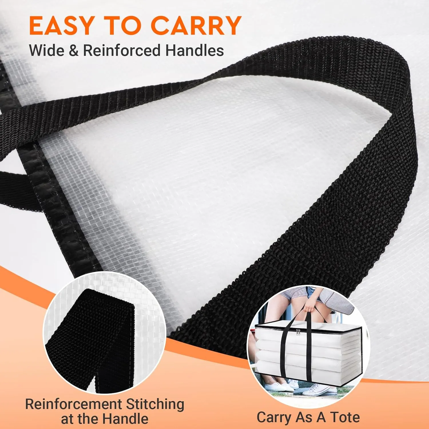 HomeHacks Clear Moving Bags Heavy Duty 8 Pack, Storage Bags with Zipper, Extra Thick Handles & Waterproof Packing Boxes for Moving, Camping, Home Organization 125L/33Gal (28.7"x16.5"x16.1")