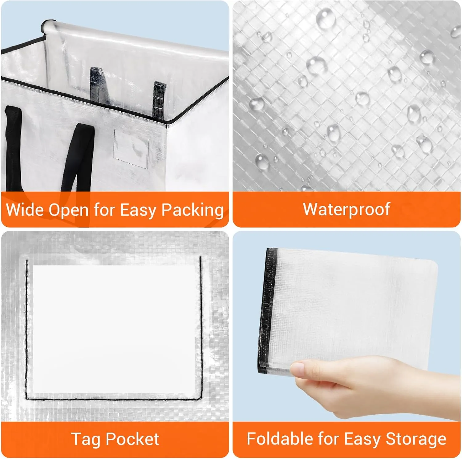 HomeHacks Clear Moving Bags Heavy Duty 8 Pack, Storage Bags with Zipper, Extra Thick Handles & Waterproof Packing Boxes for Moving, Camping, Home Organization 125L/33Gal (28.7"x16.5"x16.1")