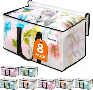 HomeHacks Clear Moving Bags Heavy Duty 8 Pack, Storage Bags with Zipper, Extra Thick Handles & Waterproof Packing Boxes for Moving, Camping, Home Organization 125L/33Gal (28.7"x16.5"x16.1")