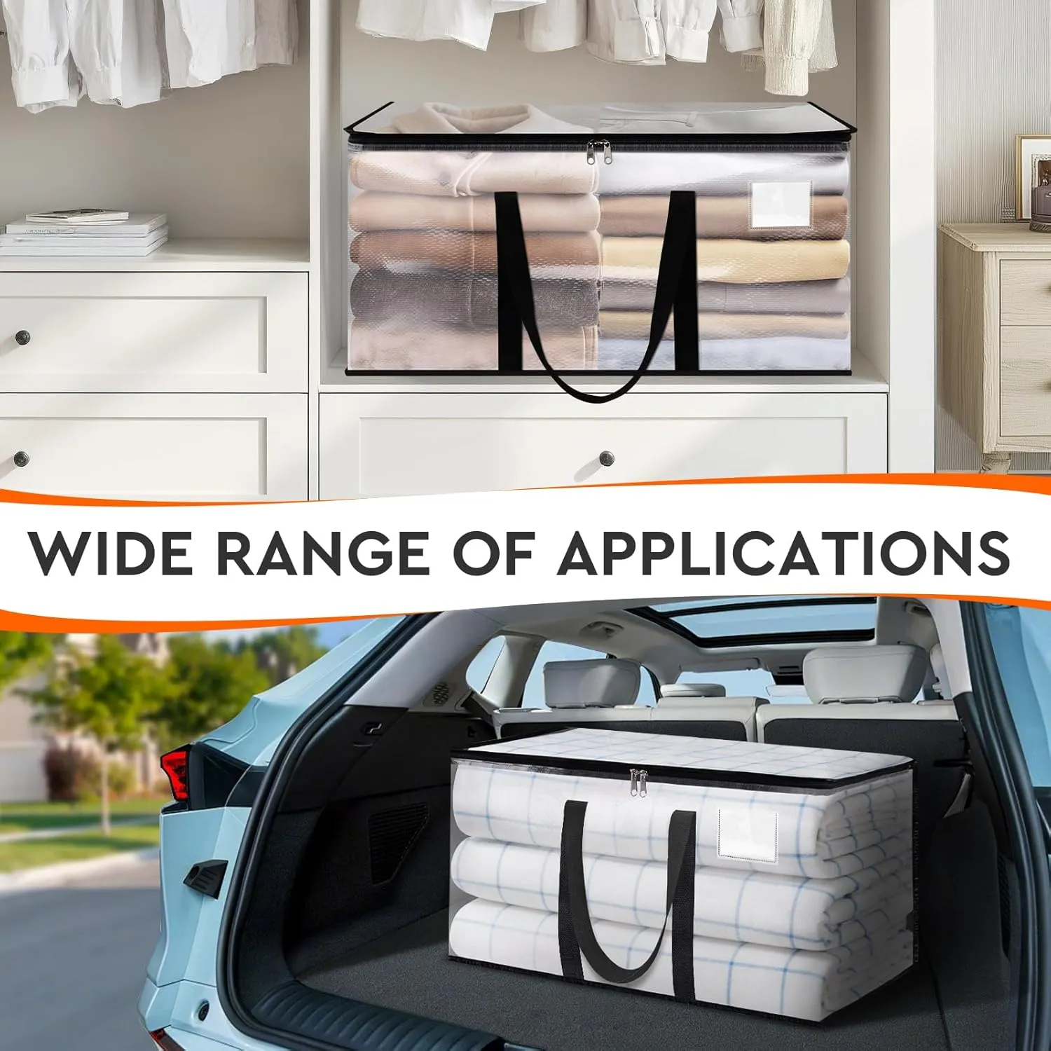 HomeHacks Clear Moving Bags Heavy Duty 8 Pack, Storage Bags with Zipper, Extra Thick Handles & Waterproof Packing Boxes for Moving, Camping, Home Organization 125L/33Gal (28.7"x16.5"x16.1")