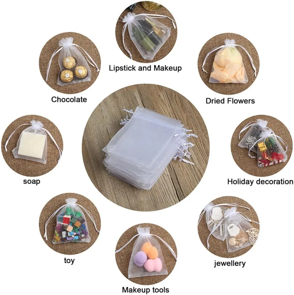 Hopttreely 100PCS Premium Sheer Organza Bags, White Wedding Favor Bags, 4x4.72 Jewelry Gift Bags for Party, Jewelry, Christmas, Festival, Bathroom Soaps, Makeup Organza, Wrapping Supplie