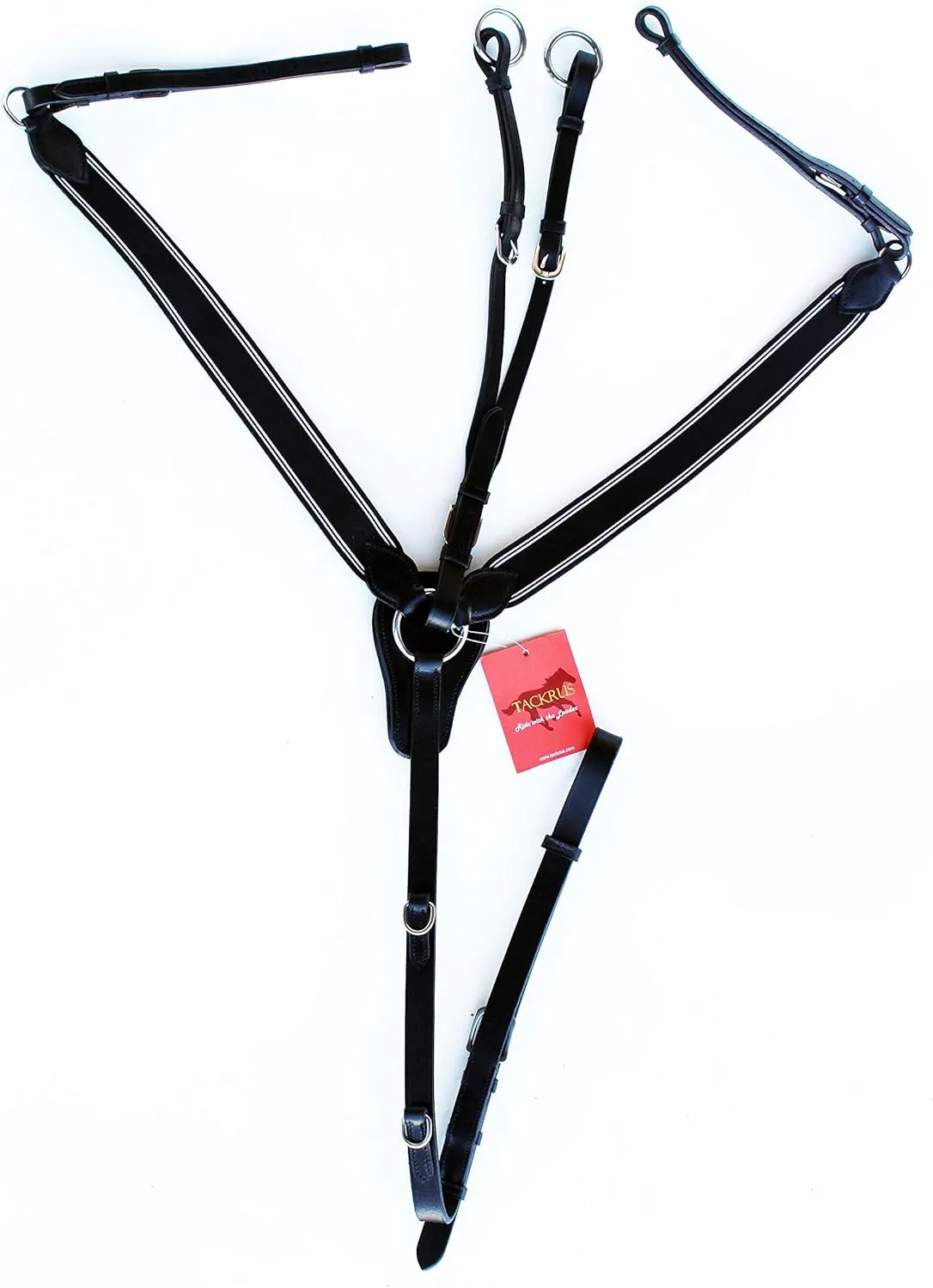Horse English Padded Leather Riding Tack Stretchable Nylon Black Breastplate 803880BKC
