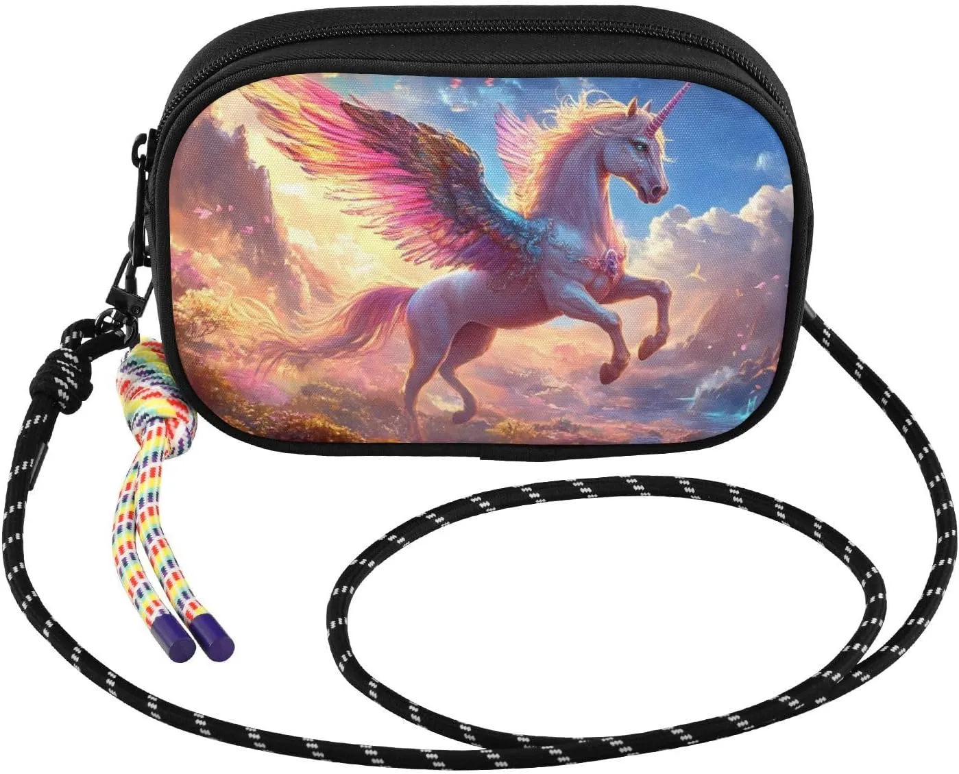 Horse Fantasy Wing Crossbody Bags for Women Cell Phone Purses Women's Shoulder Handbag Wallet Purse with Rope Pendant