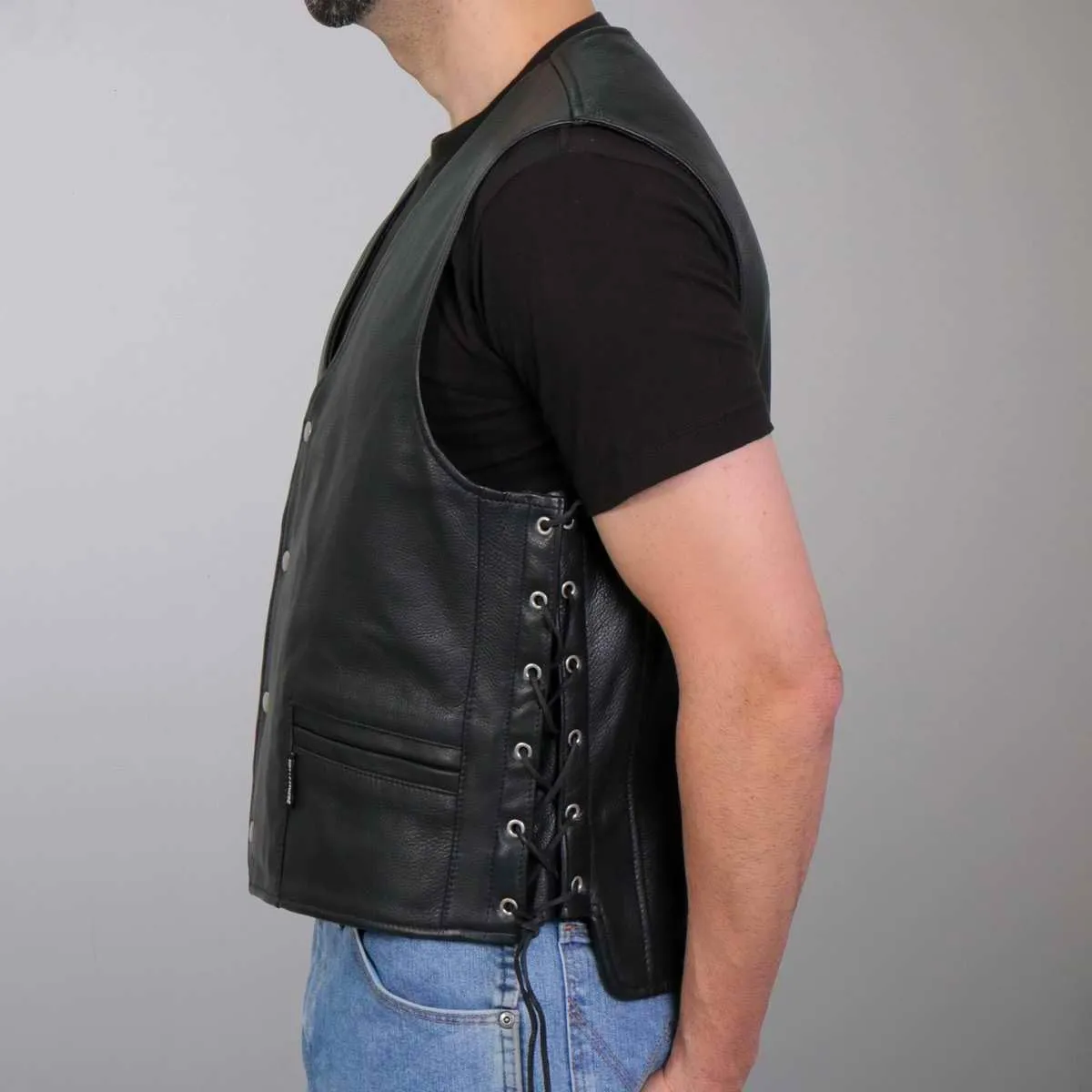 Hot Leathers VSM1066 Men's Black 'V-Twin Eagle' Conceal and Carry Side Lace Leather Vest - X-Large