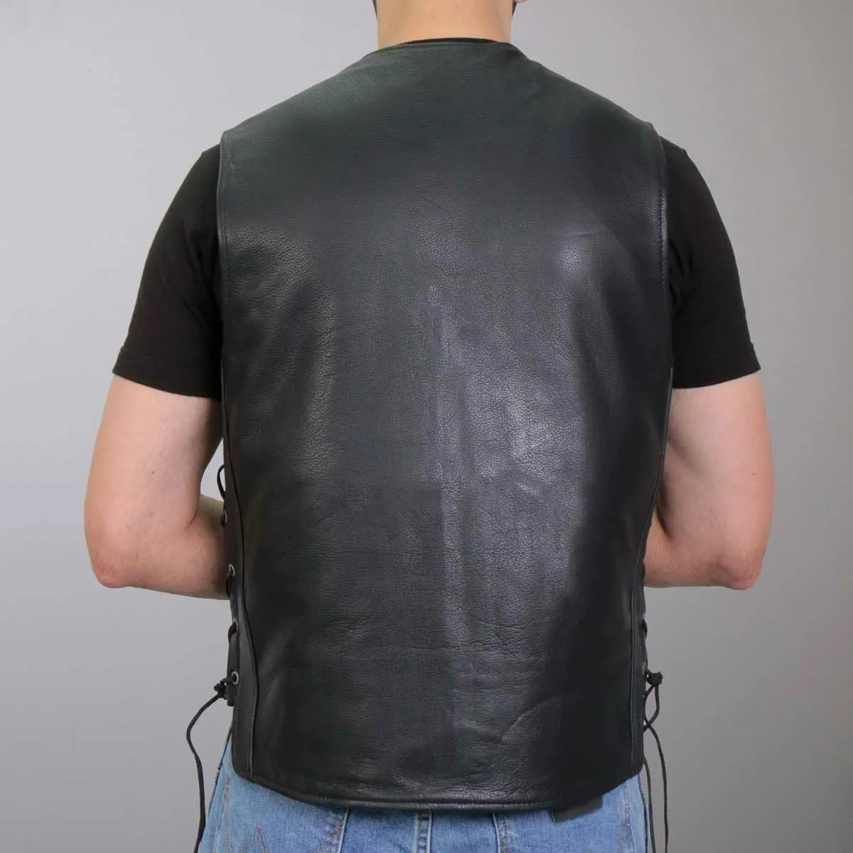 Hot Leathers VSM1066 Men's Black 'V-Twin Eagle' Conceal and Carry Side Lace Leather Vest - X-Large