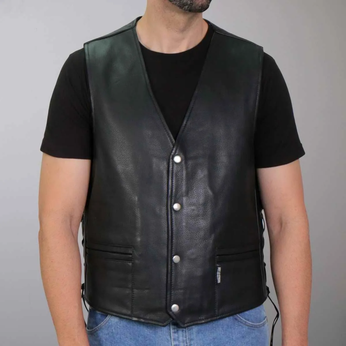 Hot Leathers VSM1066 Men's Black 'V-Twin Eagle' Conceal and Carry Side Lace Leather Vest - X-Large