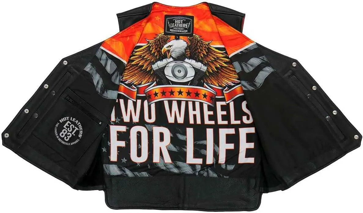 Hot Leathers VSM1066 Men's Black 'V-Twin Eagle' Conceal and Carry Side Lace Leather Vest - X-Large