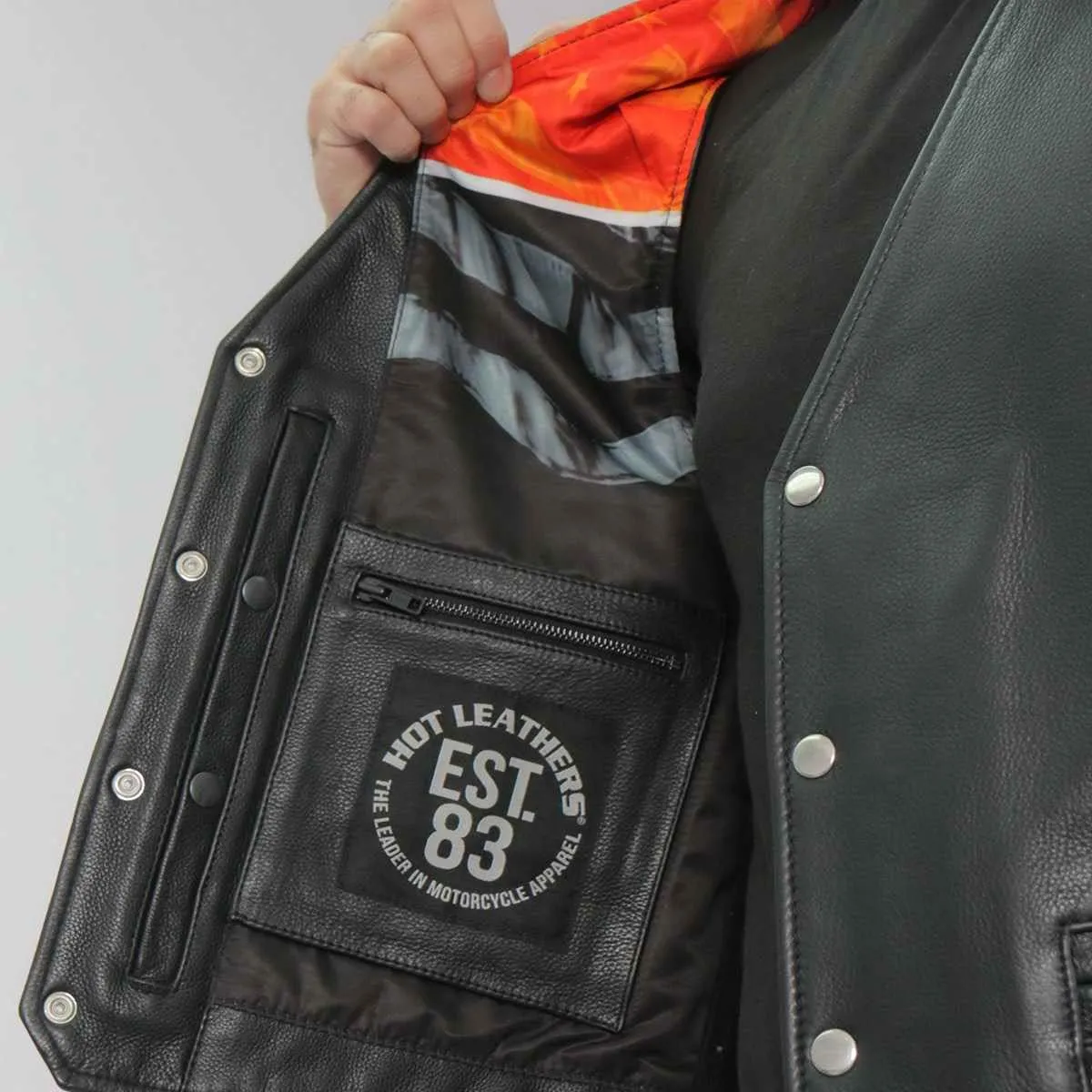 Hot Leathers VSM1066 Men's Black 'V-Twin Eagle' Conceal and Carry Side Lace Leather Vest - X-Large
