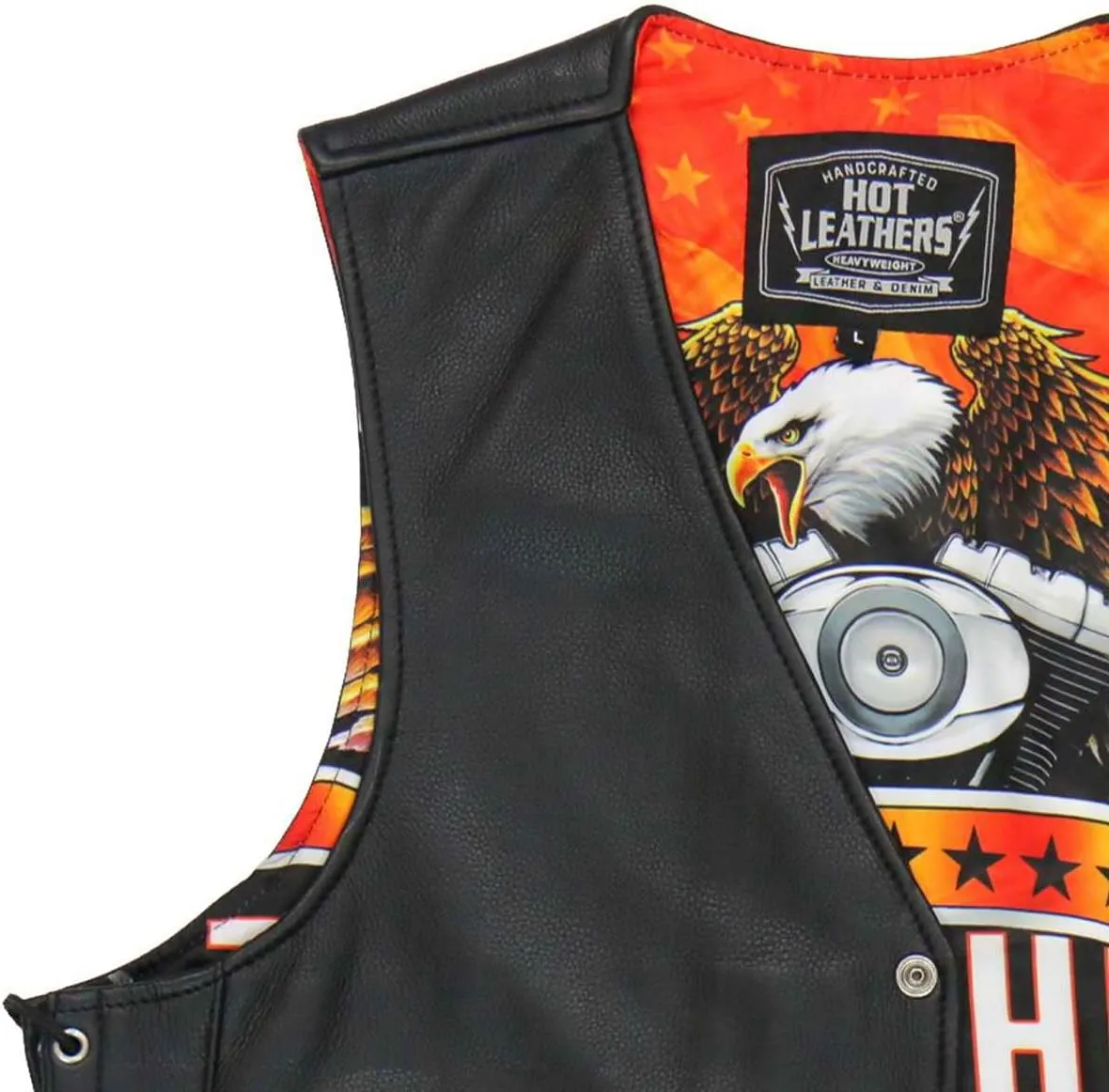 Hot Leathers VSM1066 Men's Black 'V-Twin Eagle' Conceal and Carry Side Lace Leather Vest - X-Large