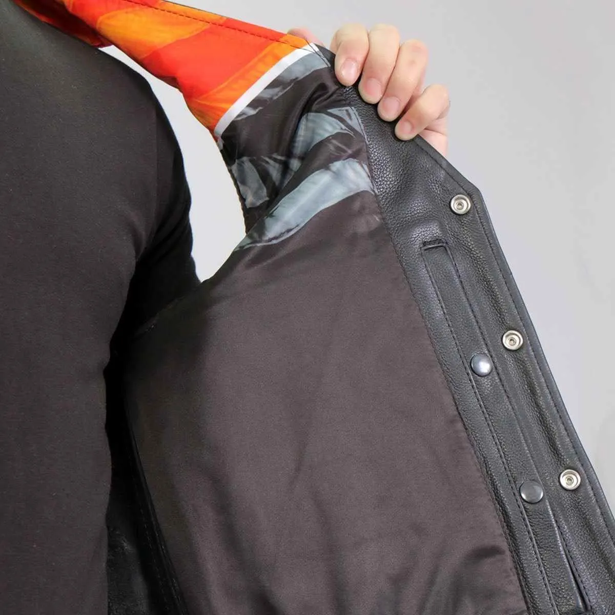 Hot Leathers VSM1066 Men's Black 'V-Twin Eagle' Conceal and Carry Side Lace Leather Vest - X-Large