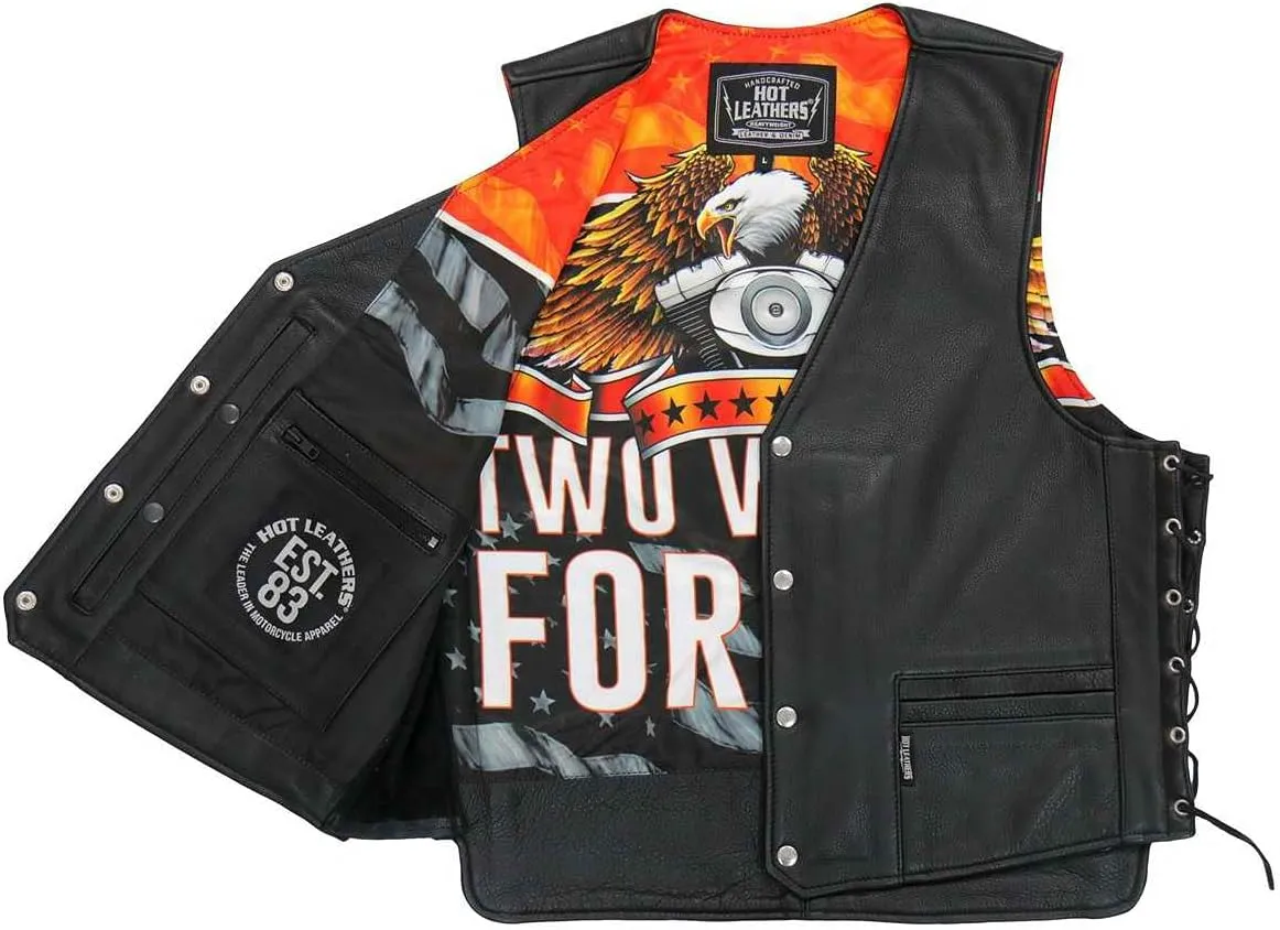 Hot Leathers VSM1066 Men's Black 'V-Twin Eagle' Conceal and Carry Side Lace Leather Vest - X-Large