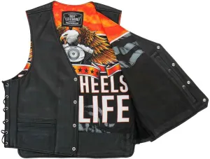 Hot Leathers VSM1066 Men's Black 'V-Twin Eagle' Conceal and Carry Side Lace Leather Vest - X-Large