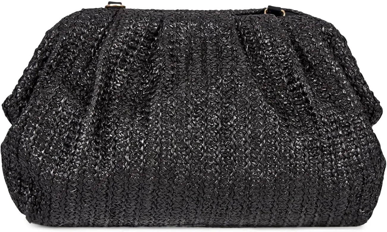 Huralona Women Straw Woven Clutch Purse Pleated Handbag for Summer Beach Vacation Straw Shoulder Crossbody Bag