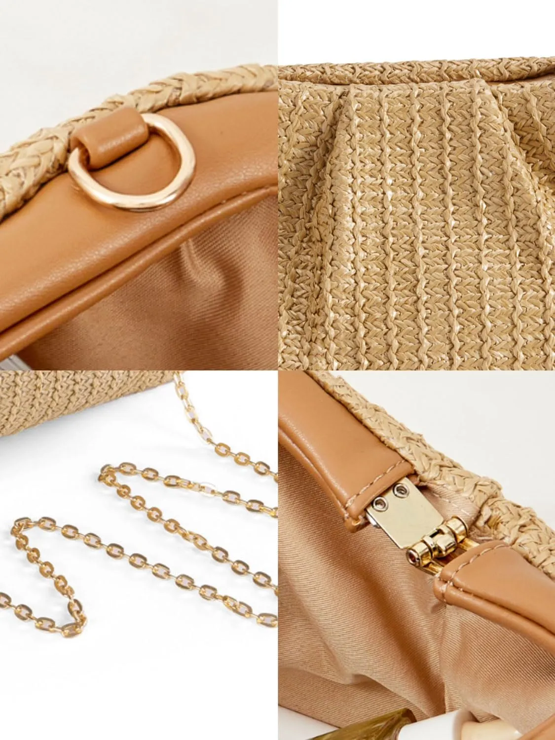 Huralona Women Straw Woven Clutch Purse Pleated Handbag for Summer Beach Vacation Straw Shoulder Crossbody Bag