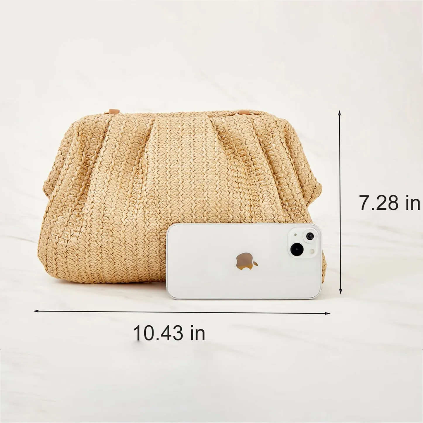 Huralona Women Straw Woven Clutch Purse Pleated Handbag for Summer Beach Vacation Straw Shoulder Crossbody Bag