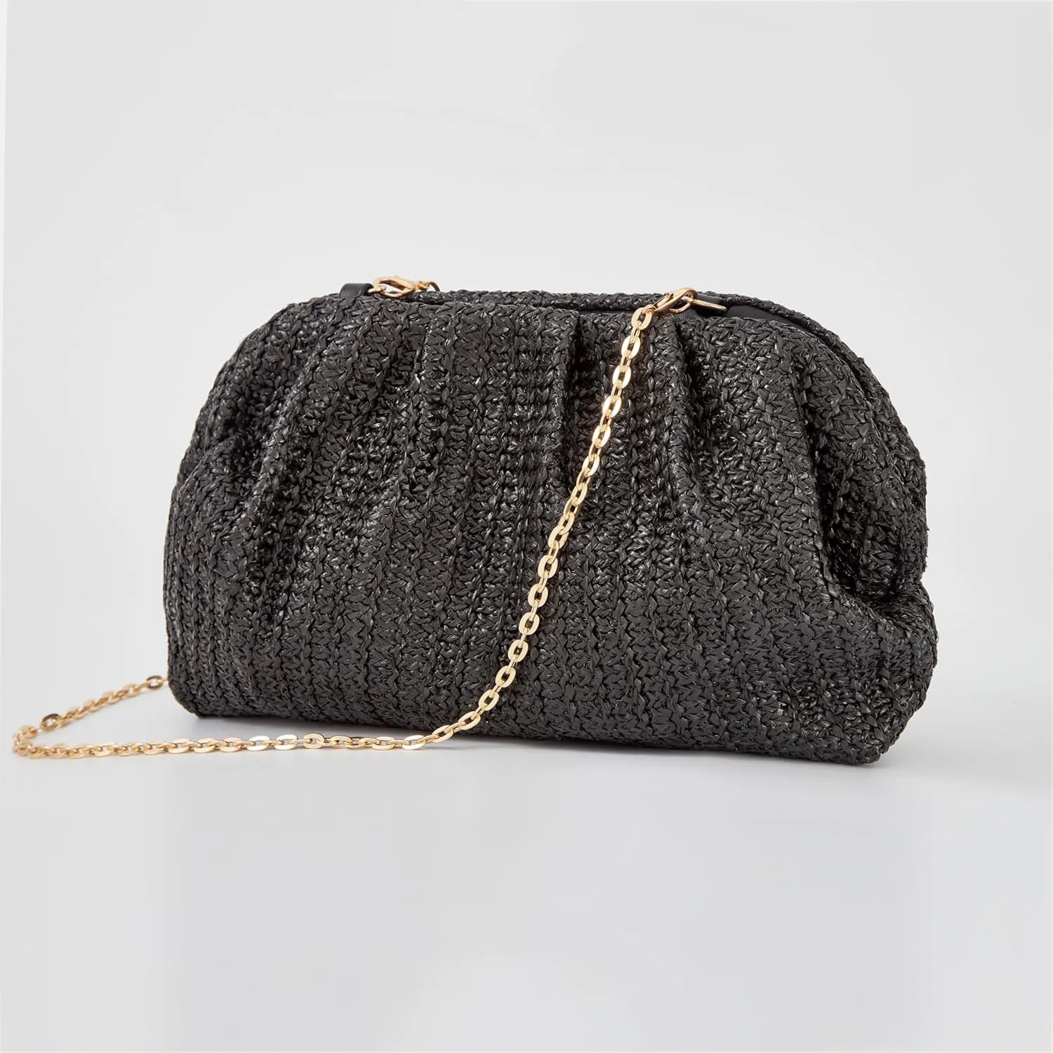 Huralona Women Straw Woven Clutch Purse Pleated Handbag for Summer Beach Vacation Straw Shoulder Crossbody Bag