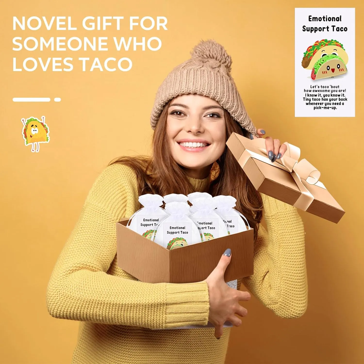 Huwena 50 Employee Appreciation Gifts for Coworkers Resin Emotional Positive Gift with Card Organza Bag for Office Employee Coworker Relationship Team (Taco)