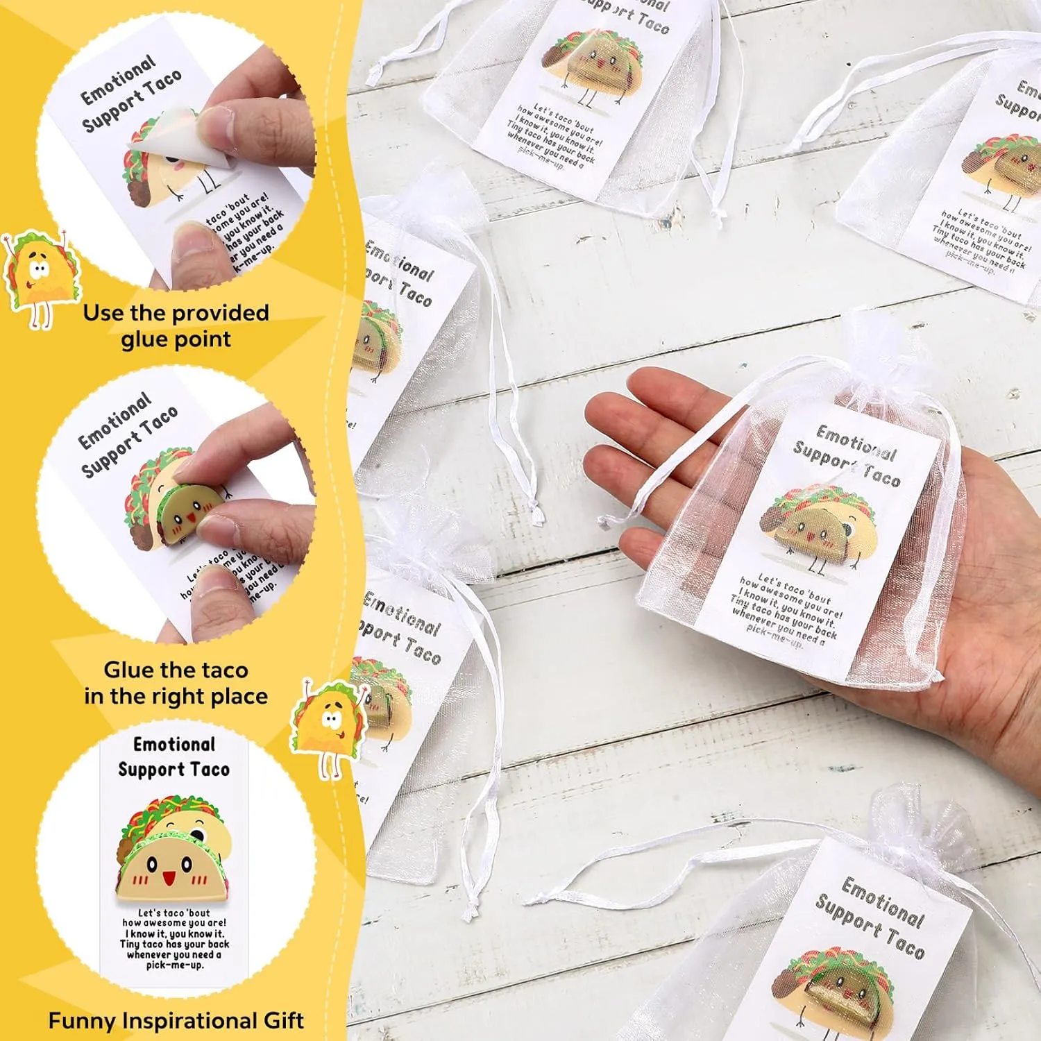 Huwena 50 Employee Appreciation Gifts for Coworkers Resin Emotional Positive Gift with Card Organza Bag for Office Employee Coworker Relationship Team (Taco)