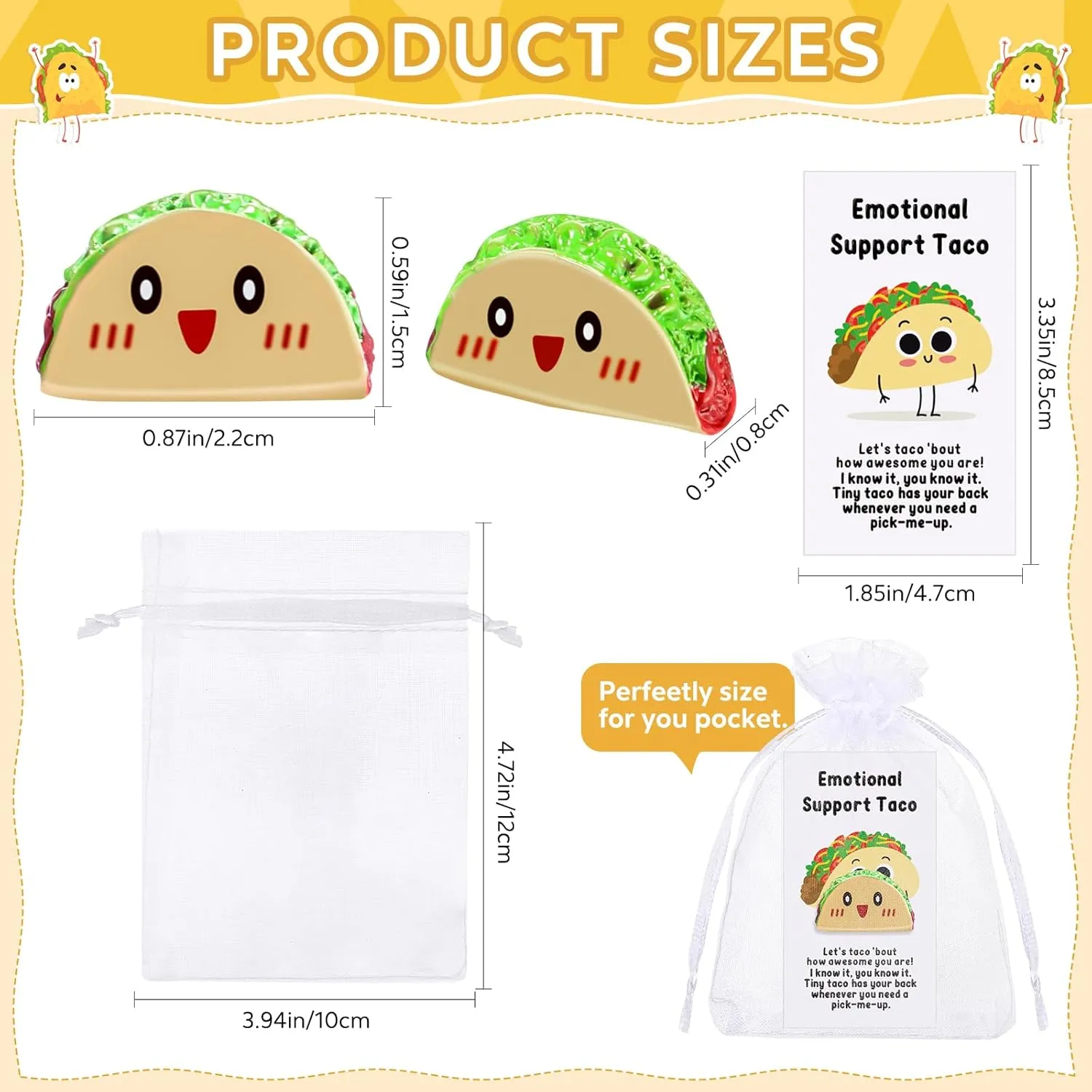 Huwena 50 Employee Appreciation Gifts for Coworkers Resin Emotional Positive Gift with Card Organza Bag for Office Employee Coworker Relationship Team (Taco)