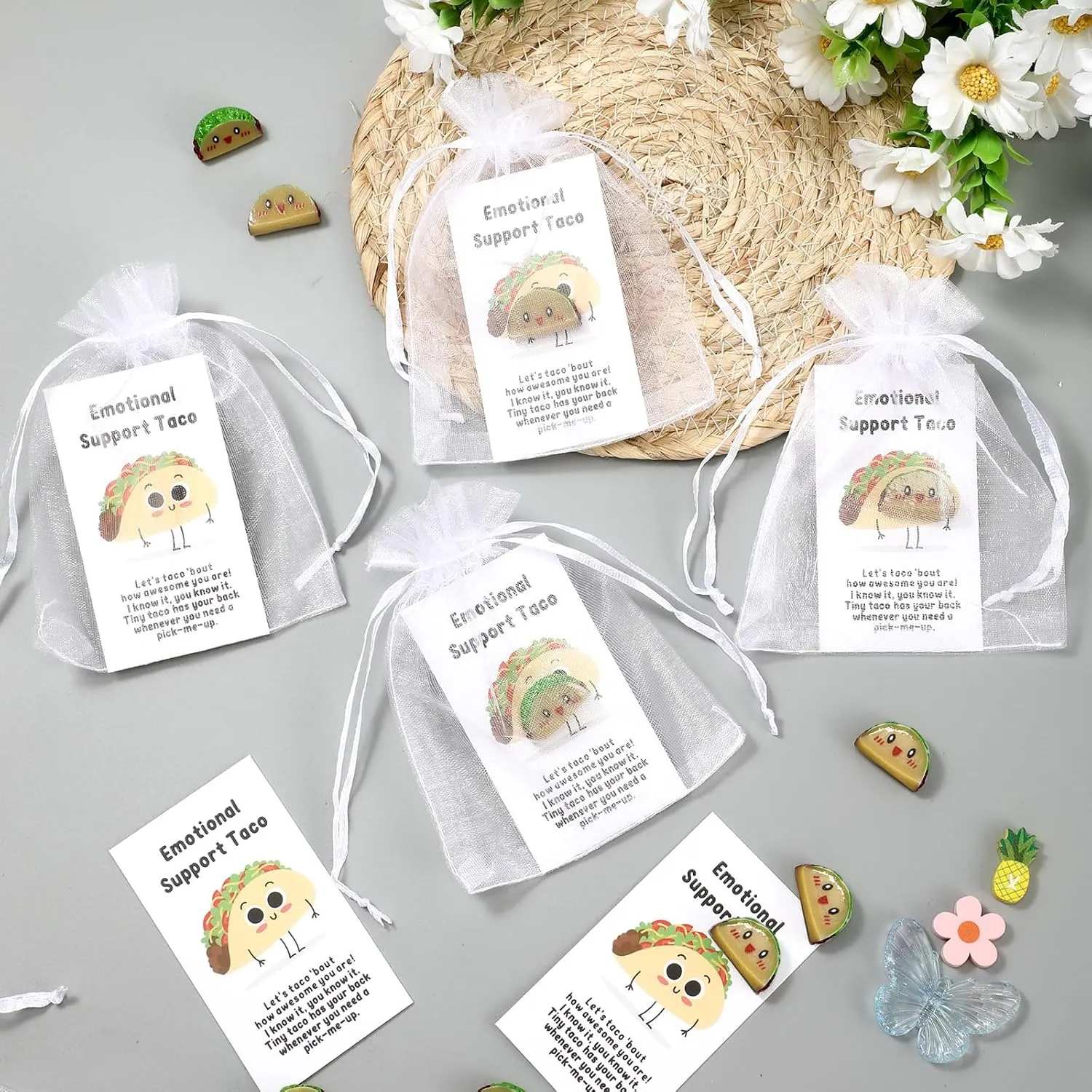 Huwena 50 Employee Appreciation Gifts for Coworkers Resin Emotional Positive Gift with Card Organza Bag for Office Employee Coworker Relationship Team (Taco)