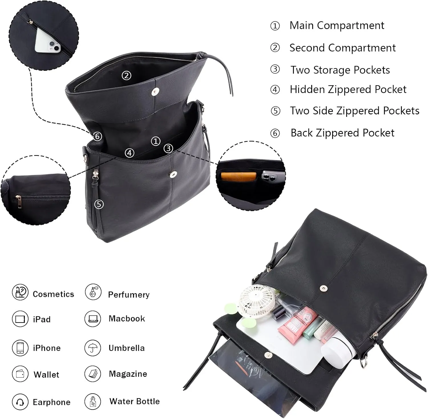 IBEE Large Hobo Crossbody Bags for Women Vegan Leather Crossbody Purse Womens Shoulder Bag with Multiple Zippers