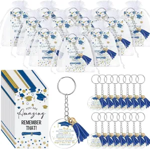 Inbagi 100 Set Graduation Gifts Keychain Class of 2025 Graduation Tassel Keychain Inspirational Cards for Party Favors University College Middle High School Graduate Souvenir Masters Nurse(Blue)