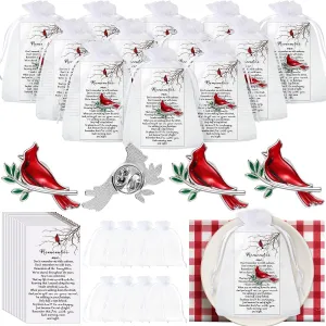 Inbagi Memorial Cardinal Sign Pins Set Include Bird Funeral Pocket Token Red Cardinal Pin Organza Bags and Remember Me Poem Cards Charms Funeral Favors for Guests Gift (60 Sets)