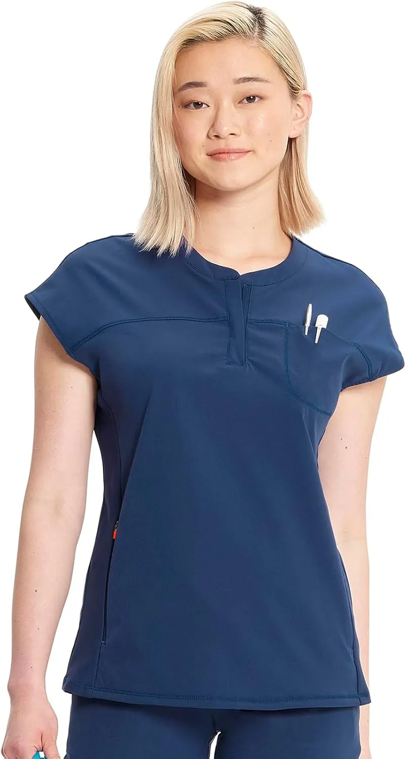 Infinity Cherokee Scrub Top for Women Contemporary Fit Round Neck 3 Pocket with Covered Placket with Partial Zip IN622A