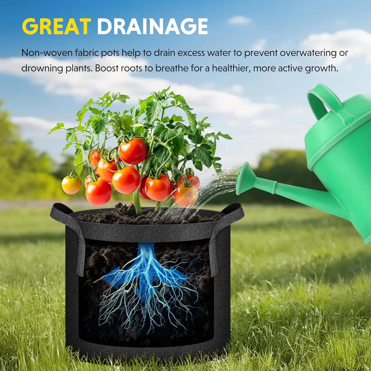 iPower 10-Pack 30 Gallon Plant Grow Bags Heavy Duty Thickened Nonwoven Fabric Growing Pot, Aeration Durable Container with Reinforced Strap Handles with 10 Labels, Black