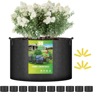iPower 10-Pack 30 Gallon Plant Grow Bags Heavy Duty Thickened Nonwoven Fabric Growing Pot, Aeration Durable Container with Reinforced Strap Handles with 10 Labels, Black