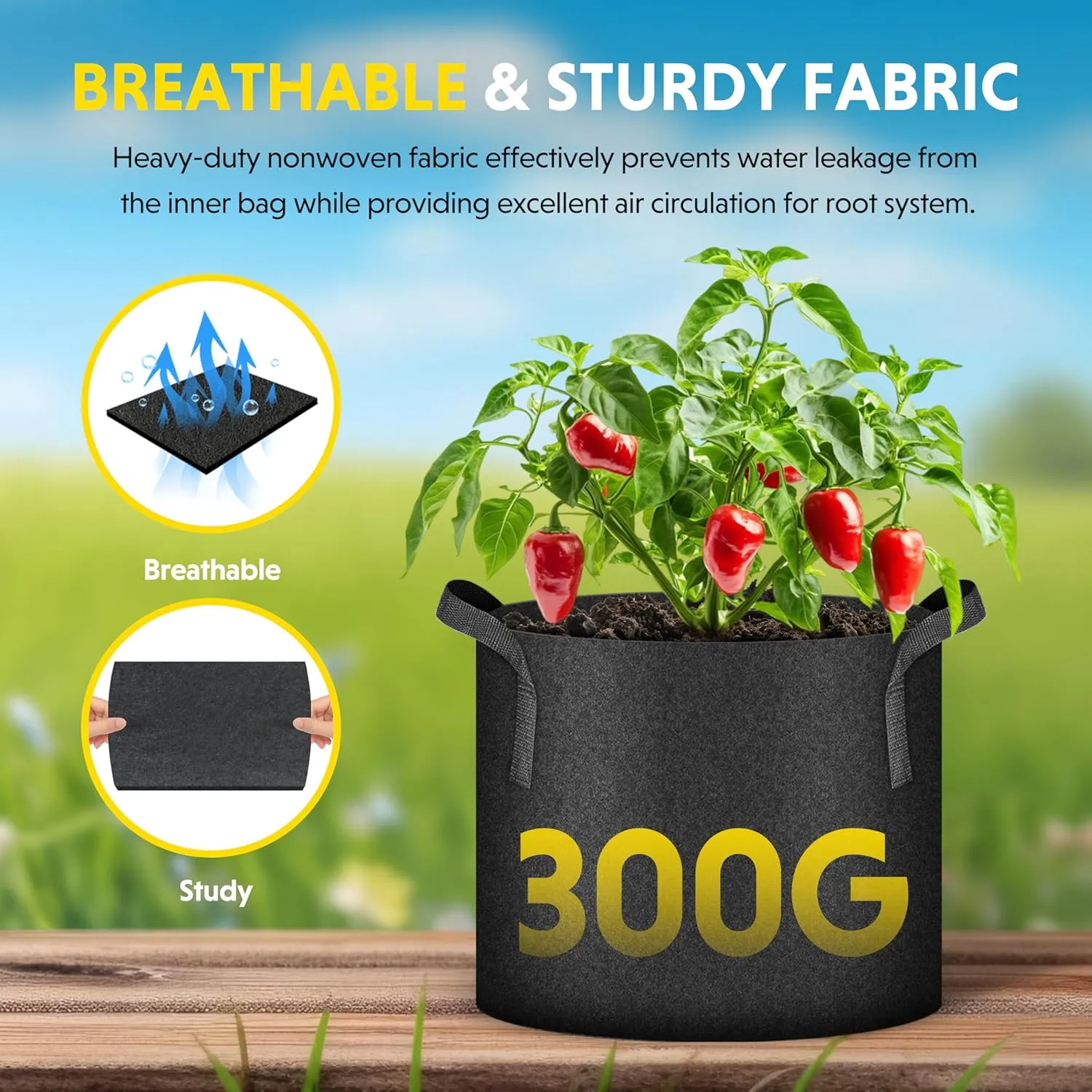 iPower 10-Pack 30 Gallon Plant Grow Bags Heavy Duty Thickened Nonwoven Fabric Growing Pot, Aeration Durable Container with Reinforced Strap Handles with 10 Labels, Black