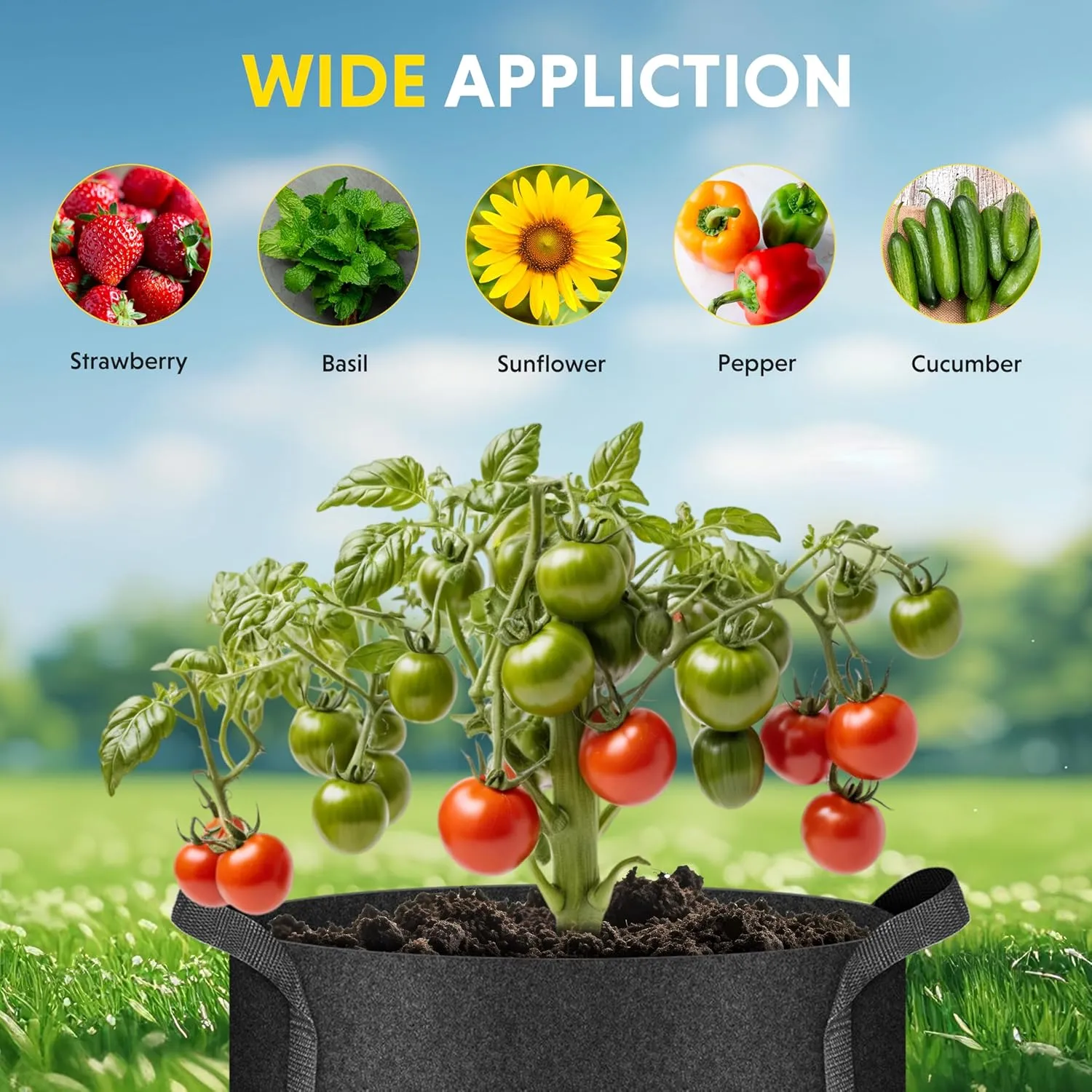 iPower 10-Pack 30 Gallon Plant Grow Bags Heavy Duty Thickened Nonwoven Fabric Growing Pot, Aeration Durable Container with Reinforced Strap Handles with 10 Labels, Black