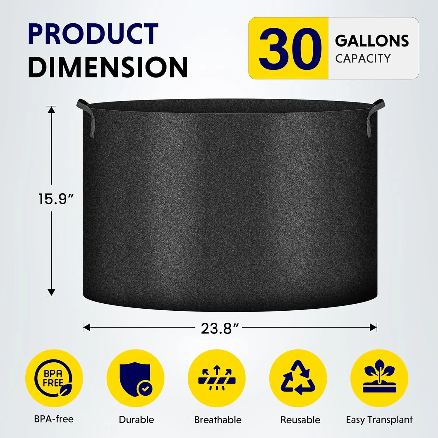 iPower 10-Pack 30 Gallon Plant Grow Bags Heavy Duty Thickened Nonwoven Fabric Growing Pot, Aeration Durable Container with Reinforced Strap Handles with 10 Labels, Black