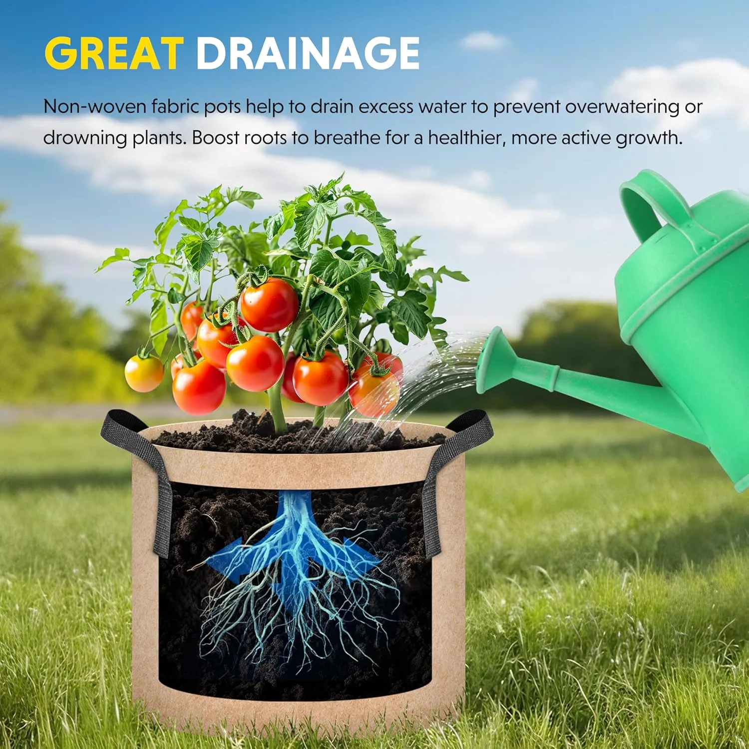 iPower 15 Gallon 10 Pack Grow Bags Nonwoven Fabric Pots Aeration Container with Strap Handles for Garden and Planting, 10-Pack Tan, 15 Gallon