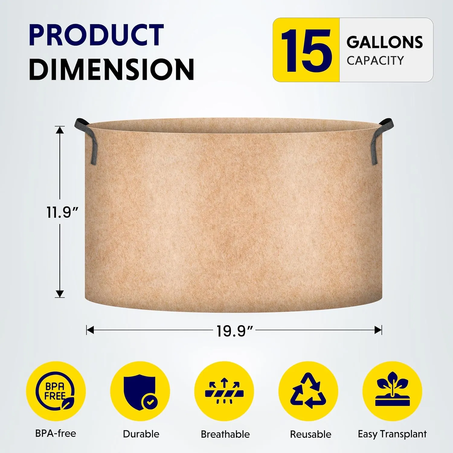 iPower 15 Gallon 10 Pack Grow Bags Nonwoven Fabric Pots Aeration Container with Strap Handles for Garden and Planting, 10-Pack Tan, 15 Gallon