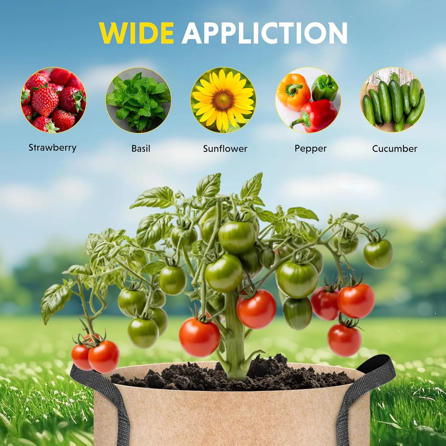 iPower 15 Gallon 10 Pack Grow Bags Nonwoven Fabric Pots Aeration Container with Strap Handles for Garden and Planting, 10-Pack Tan, 15 Gallon